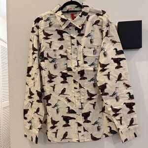 Adult Bird Motif Long Sleeve Button-Down Flannel Shirt - Woolrich Cream